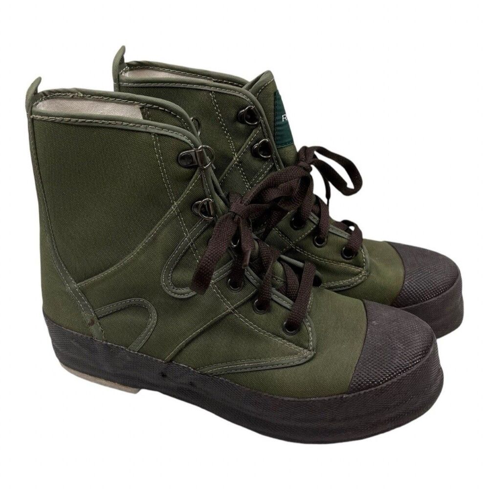 Redington Fly Fishing Wading Boots Sz 8 Olive Green Canvas Felt Sole River Gear